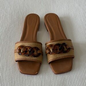 J McLaughlin Brown Leather Slide Sandals